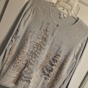 CJ Banks Light Gray and Brown Forest Cardigan